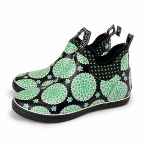 Bogs Mattie Dahlia Rain Boots Womens 9 Black Green‎ Floral Waterproof Ankle